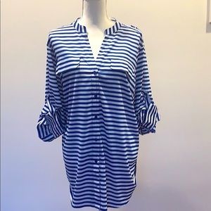 CALVIN KLEIN BLUE and WHITE STRIPED BLOUSE NWOT